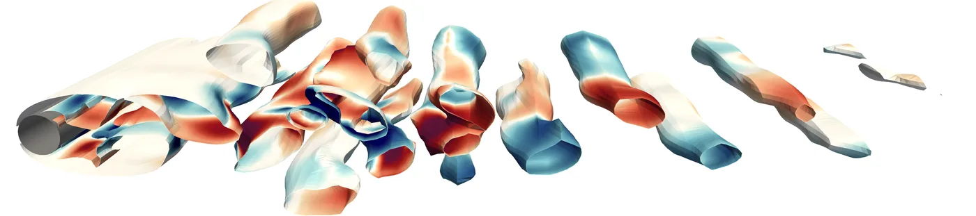 DRL-controlled flow behind a 3D cylinder showing suppressed vortex shedding